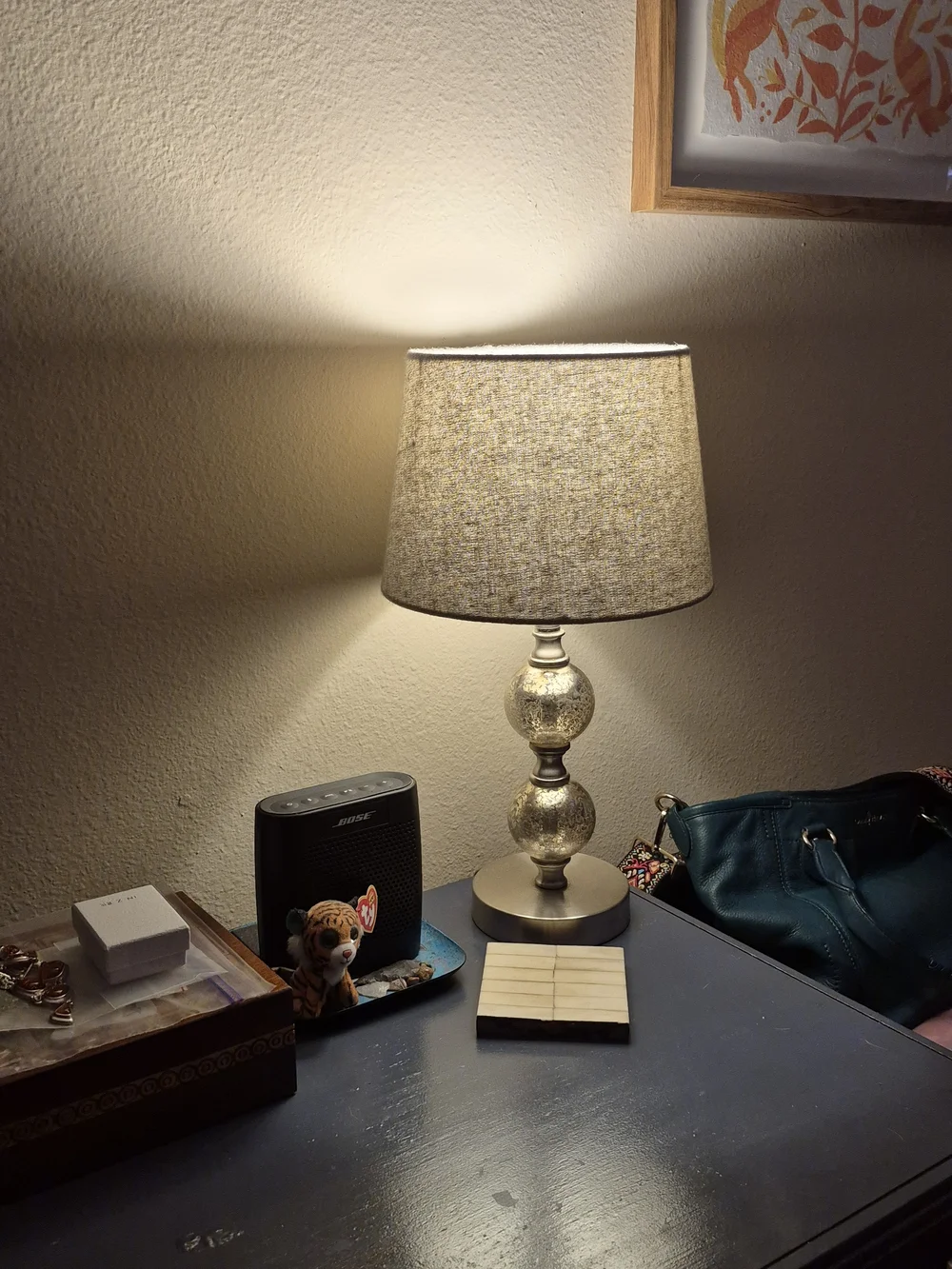 Gray Table Lamp with Silver Mercury Glass Base -